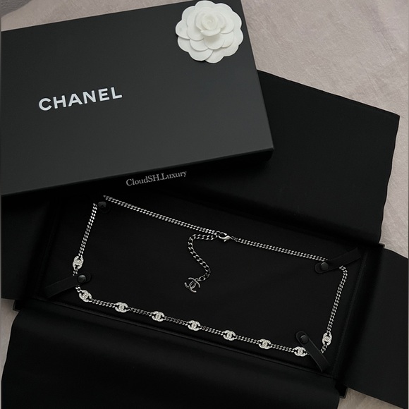 Auth Chanel 21A Crystal CC Logo Chain Belt w/ Ruthenium Hardware - Picture 10 of 12